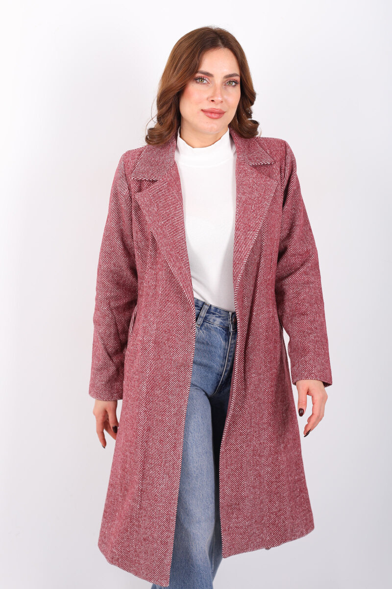 Balık Sırtı Bordo Kadın Kaşe Kaban - 6