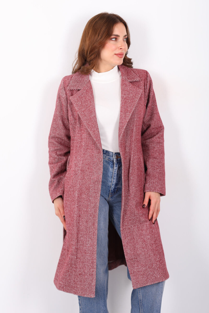 Balık Sırtı Bordo Kadın Kaşe Kaban - 3