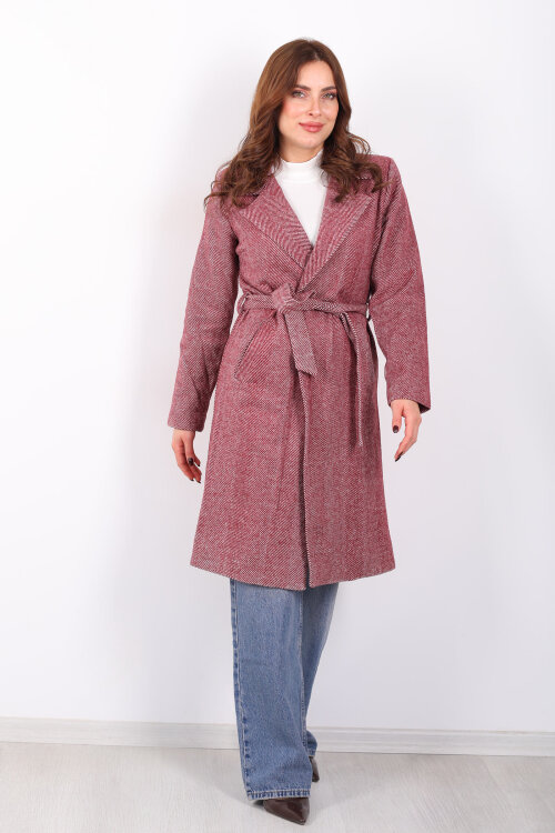 Balık Sırtı Bordo Kadın Kaşe Kaban - 4