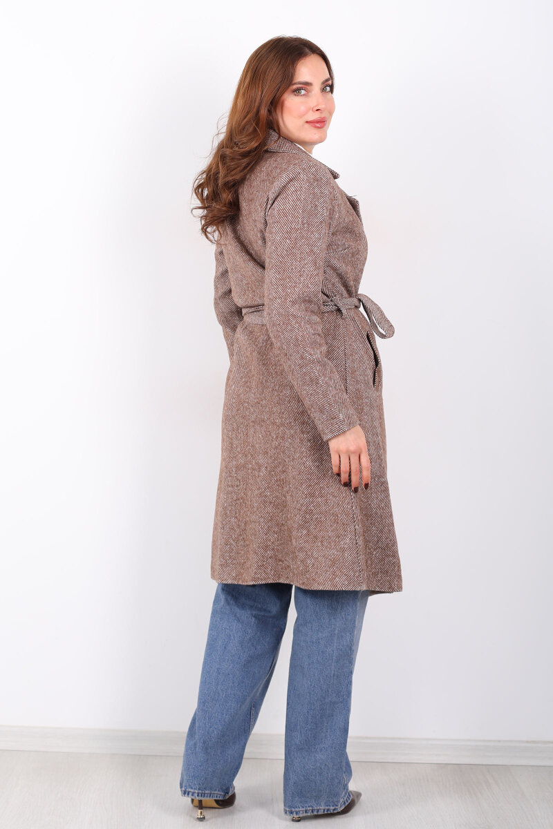 Balık Sırtı Kahverengi Kadın Kaşe Kaban - 5