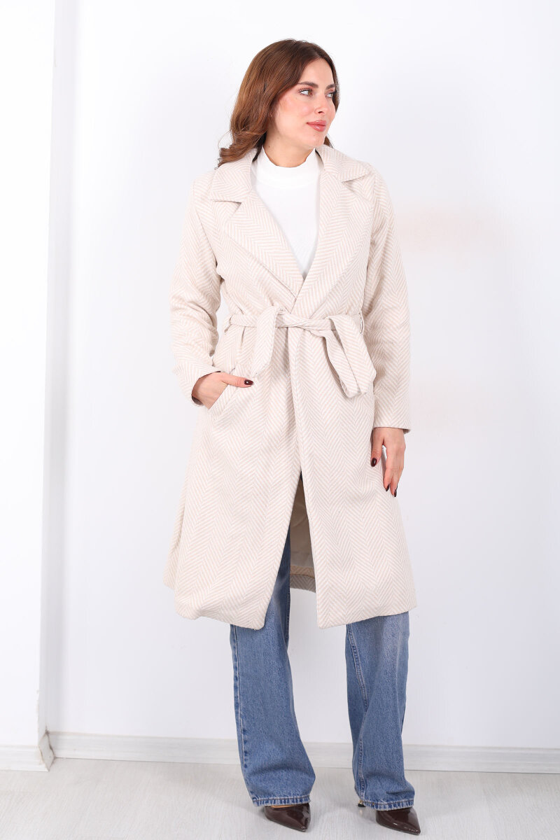 Balık Sırtı Krem Kadın Kaşe Kaban - 4