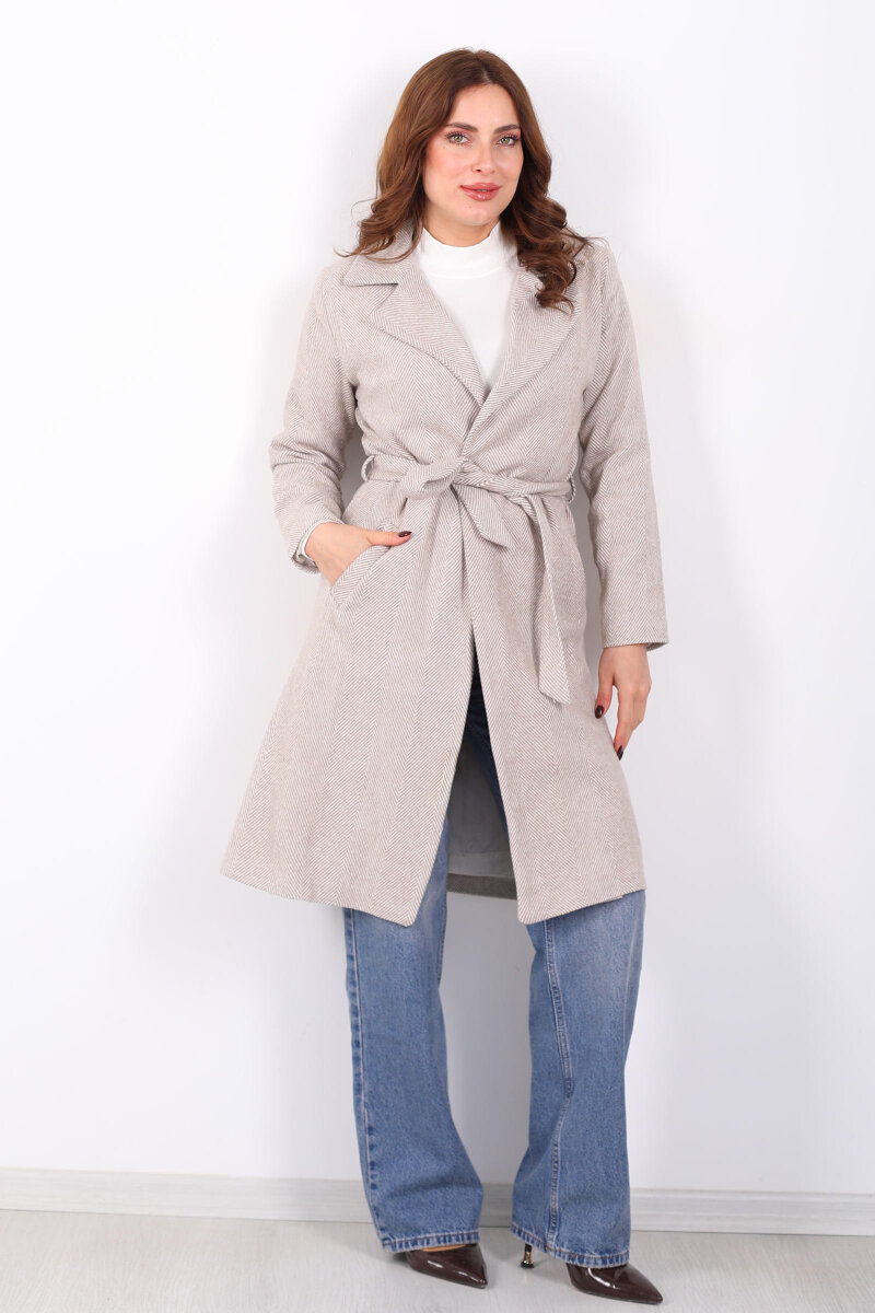 Balık Sırtı Vizon Kadın Kaşe Kaban - 6