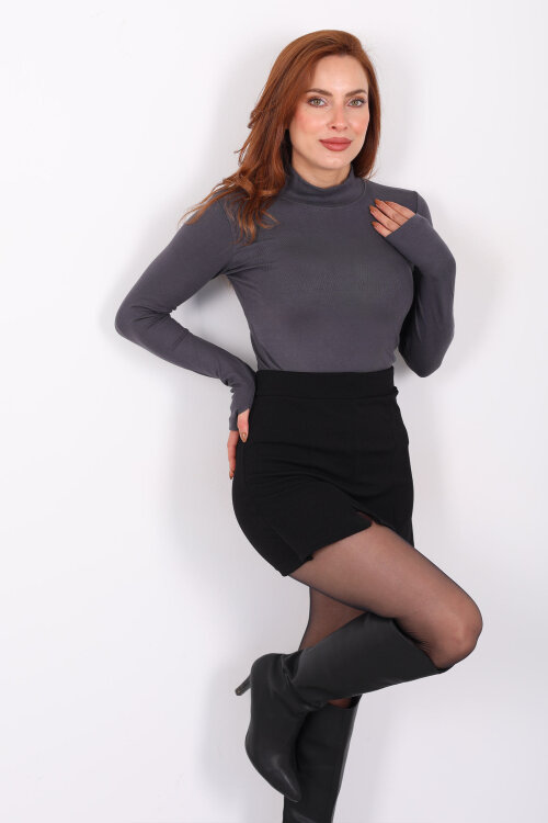 Balıkçı Yaka Antrasit Kadın Buzzy Body - 3