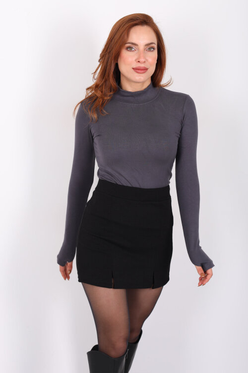 Balıkçı Yaka Antrasit Kadın Buzzy Body - 5