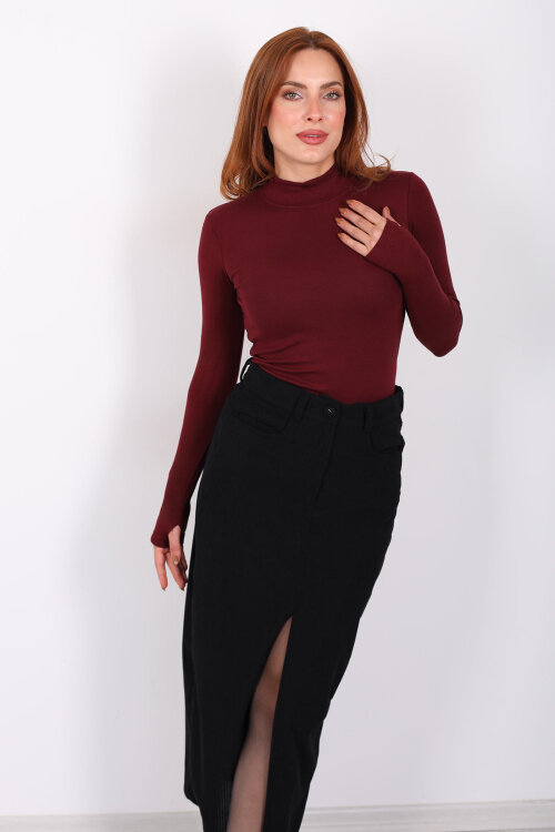 Balıkçı Yaka Bordo Kadın Buzzy Body - 5