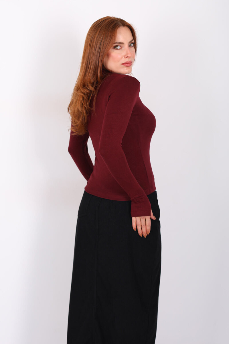 Balıkçı Yaka Bordo Kadın Buzzy Body - 4