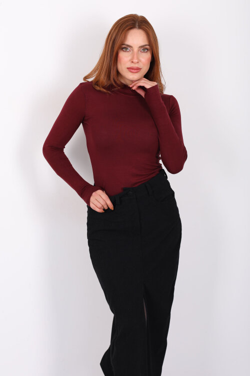 Balıkçı Yaka Bordo Kadın Buzzy Body - 3