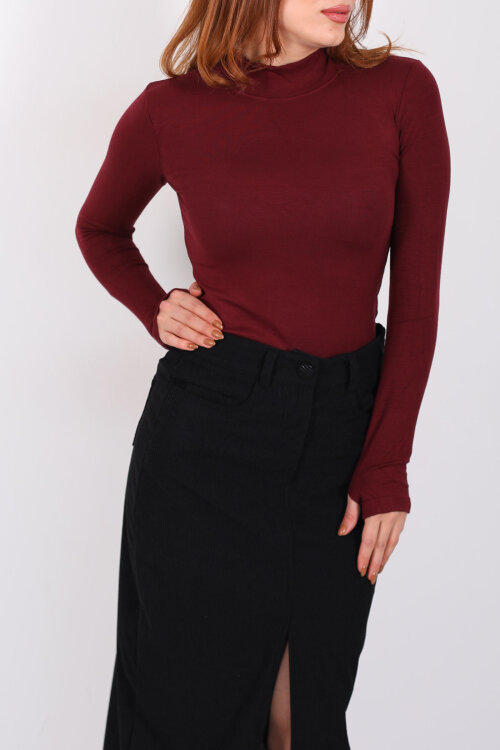 Balıkçı Yaka Bordo Kadın Buzzy Body - Berox (1)