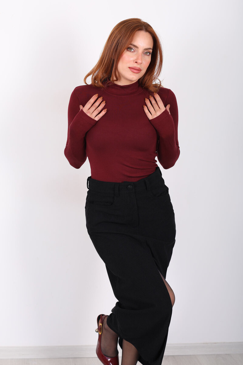 Balıkçı Yaka Bordo Kadın Buzzy Body - 1