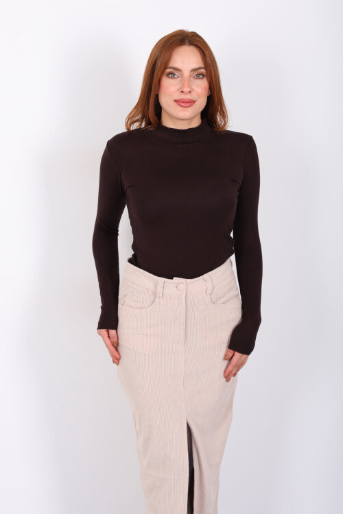 Balıkçı Yaka Kahverengi Kadın Buzzy Body - 6