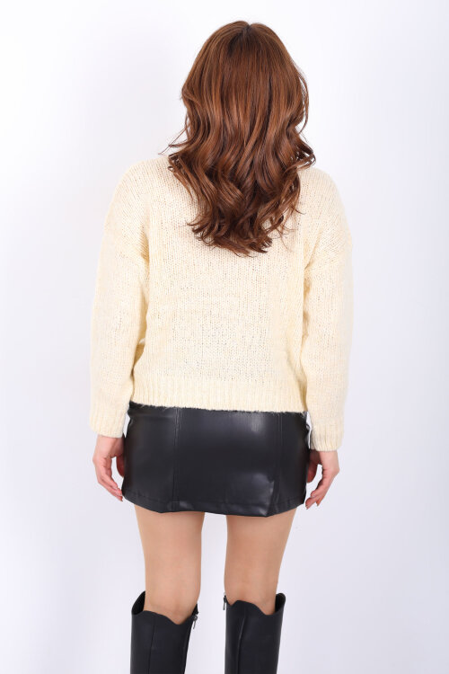 Balıkçı Yaka Oversize Kadın Krem Triko Kazak - 5