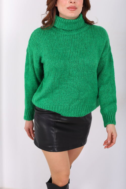 Balıkçı Yaka Oversize Kadın Yeşil Triko Kazak - Berox (1)