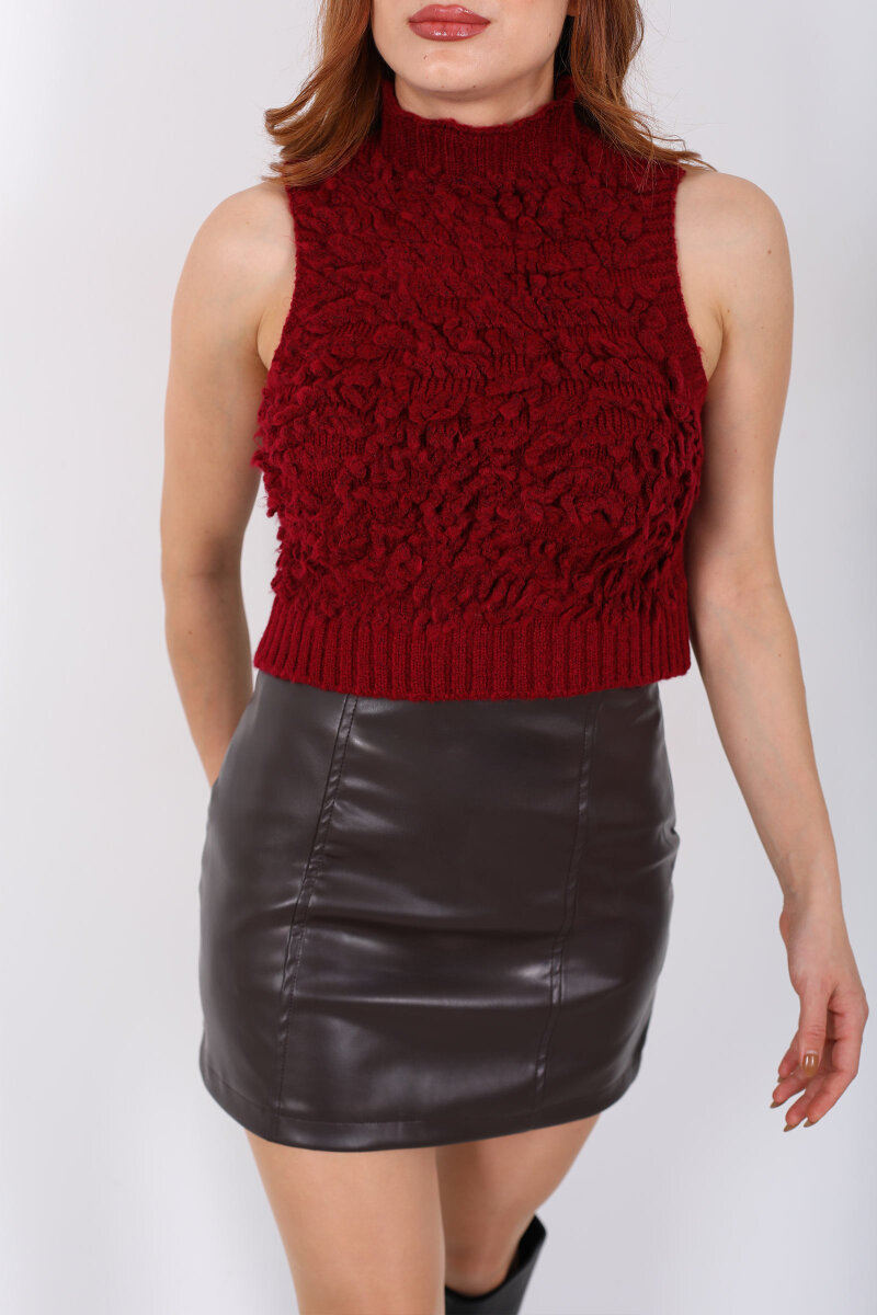 Balıkçı Yaka Püskül Detaylı Bordo Kadın Triko Kazak - 2