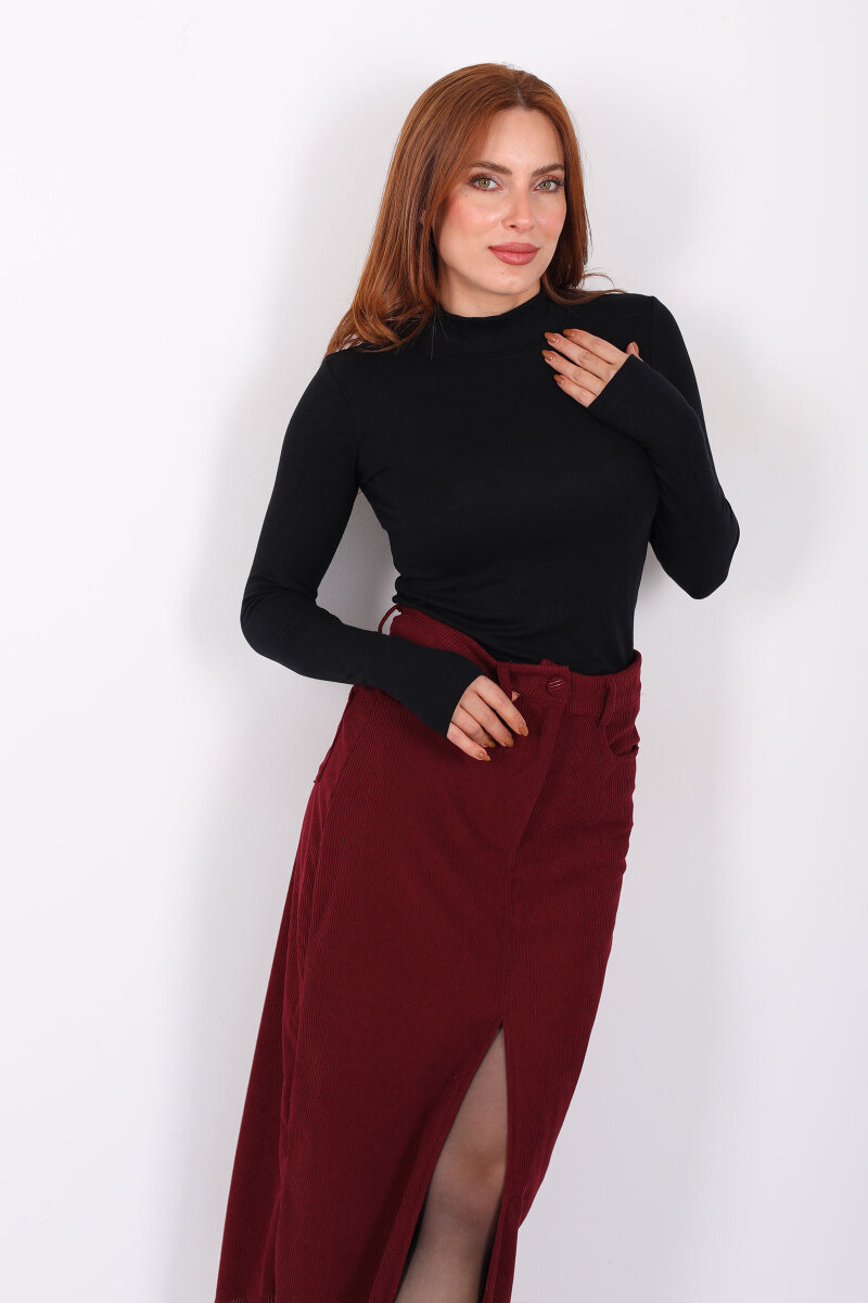 Balıkçı Yaka Siyah Kadın Buzzy Body - 1