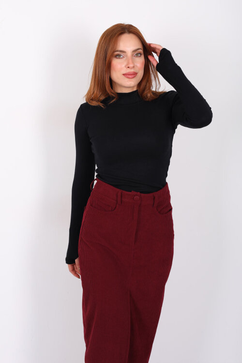 Balıkçı Yaka Siyah Kadın Buzzy Body - 4