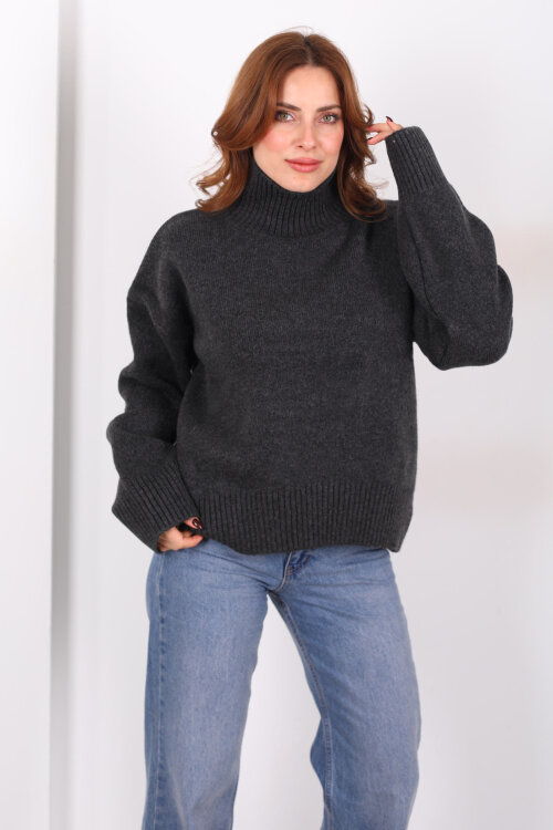 Balıkçı Yaka Uzun Kol Füme Kadın Triko Kazak - 5