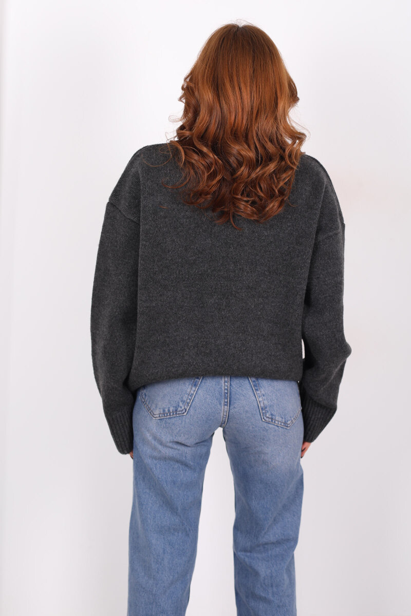 Balıkçı Yaka Uzun Kol Füme Kadın Triko Kazak - 4