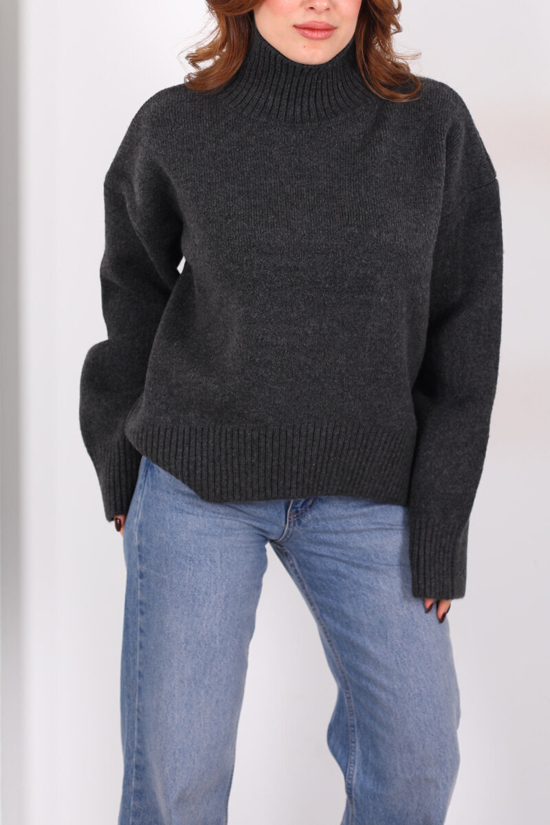 Balıkçı Yaka Uzun Kol Füme Kadın Triko Kazak - 2