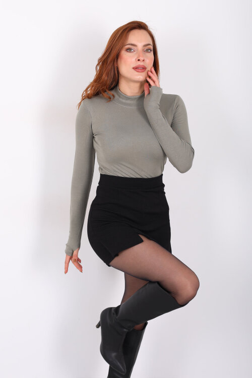 Balıkçı Yaka Yeşil Kadın Buzzy Body - Berox