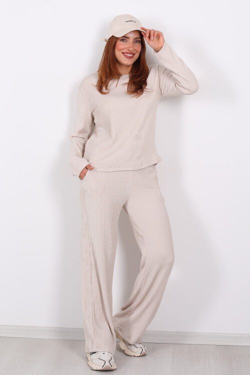 Basic Akordiyon Krem Kadın Takım - Berox