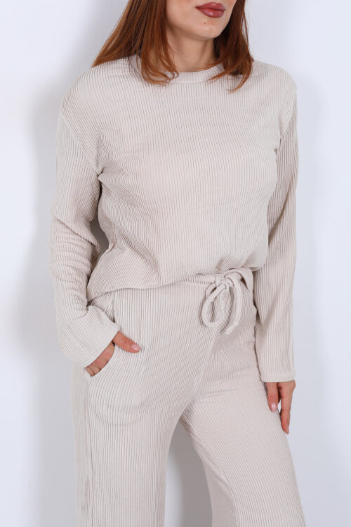 Basic Akordiyon Krem Kadın Takım - Berox (1)