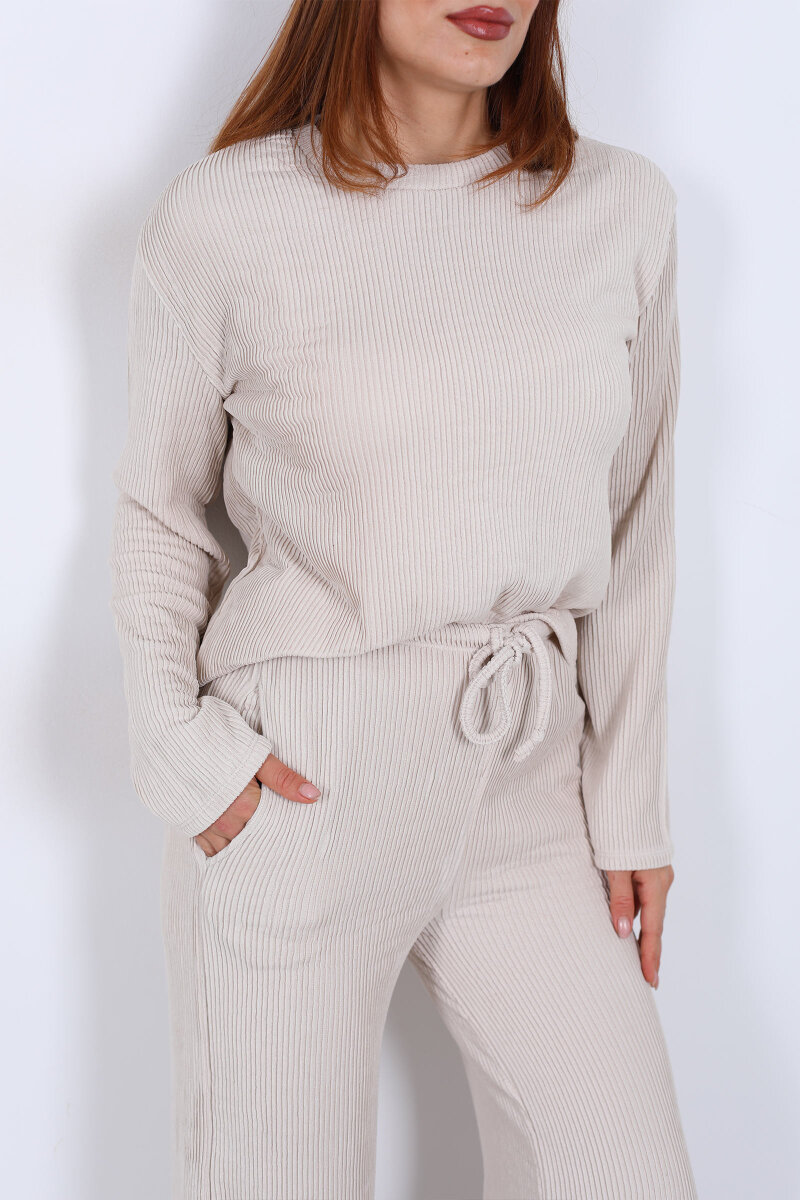 Basic Akordiyon Krem Kadın Takım - 2