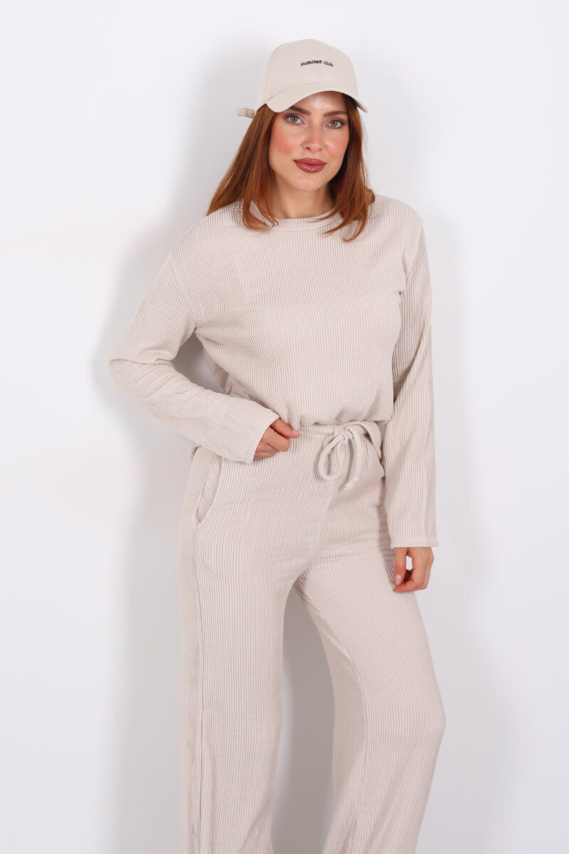 Basic Akordiyon Krem Kadın Takım - 5