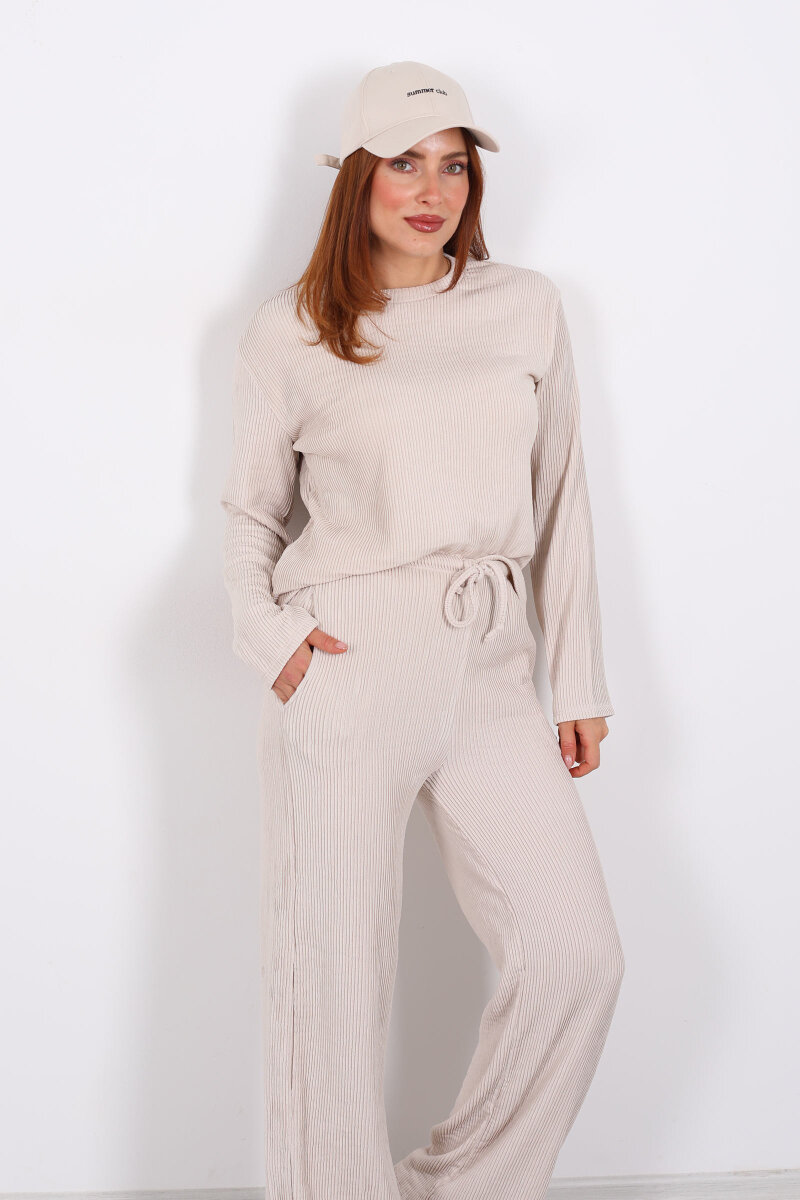 Basic Akordiyon Krem Kadın Takım - 3