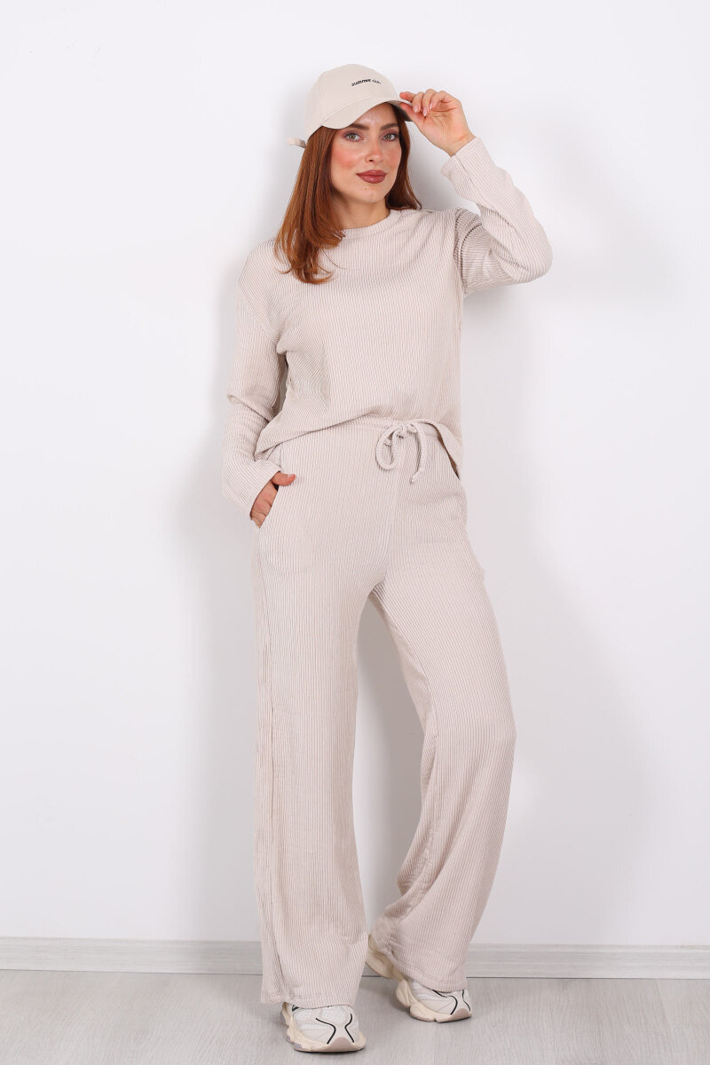 Basic Akordiyon Krem Kadın Takım - 7