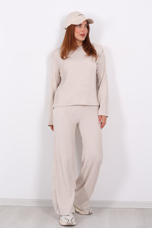 Basic Akordiyon Krem Kadın Takım - 4