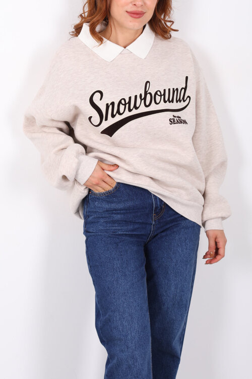 Baskılı Bej Kadın Oversize Sweat - Berox (1)