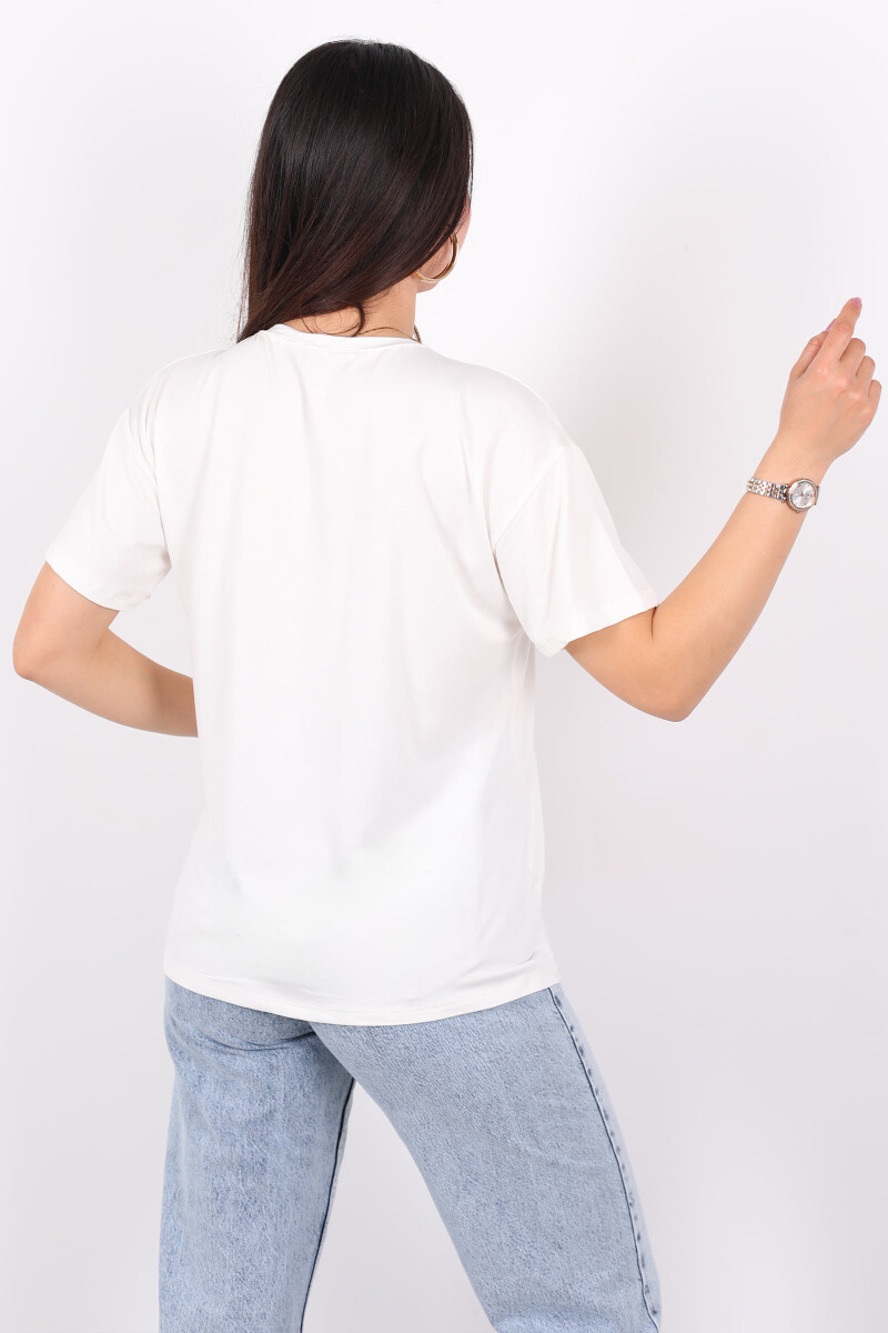 Baskılı Kısa Kol Beyaz Kadın T-Shirt - 4