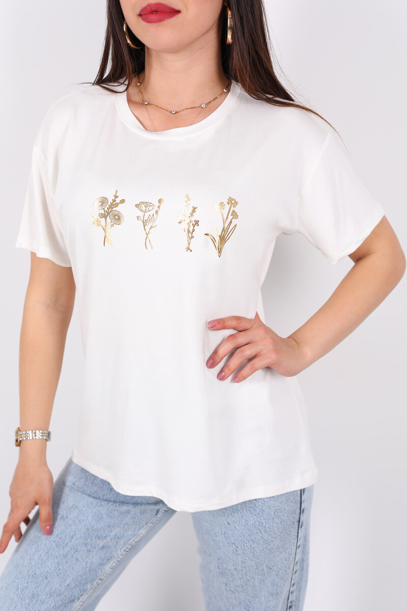 Baskılı Kısa Kol Beyaz Kadın T-Shirt - 2