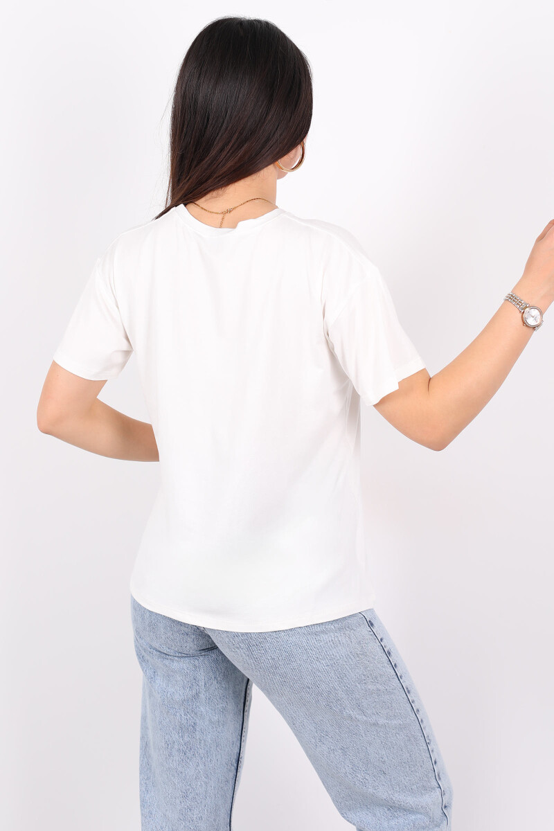 Baskılı Kısa Kol Ekru Kadın T-Shirt - 4