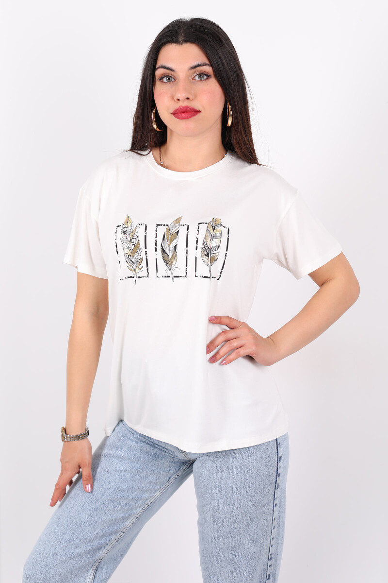 Baskılı Kısa Kol Ekru Kadın T-Shirt - 3