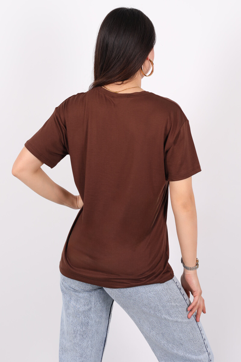 Baskılı Kısa Kol Kahverengi Kadın T-Shirt - 5