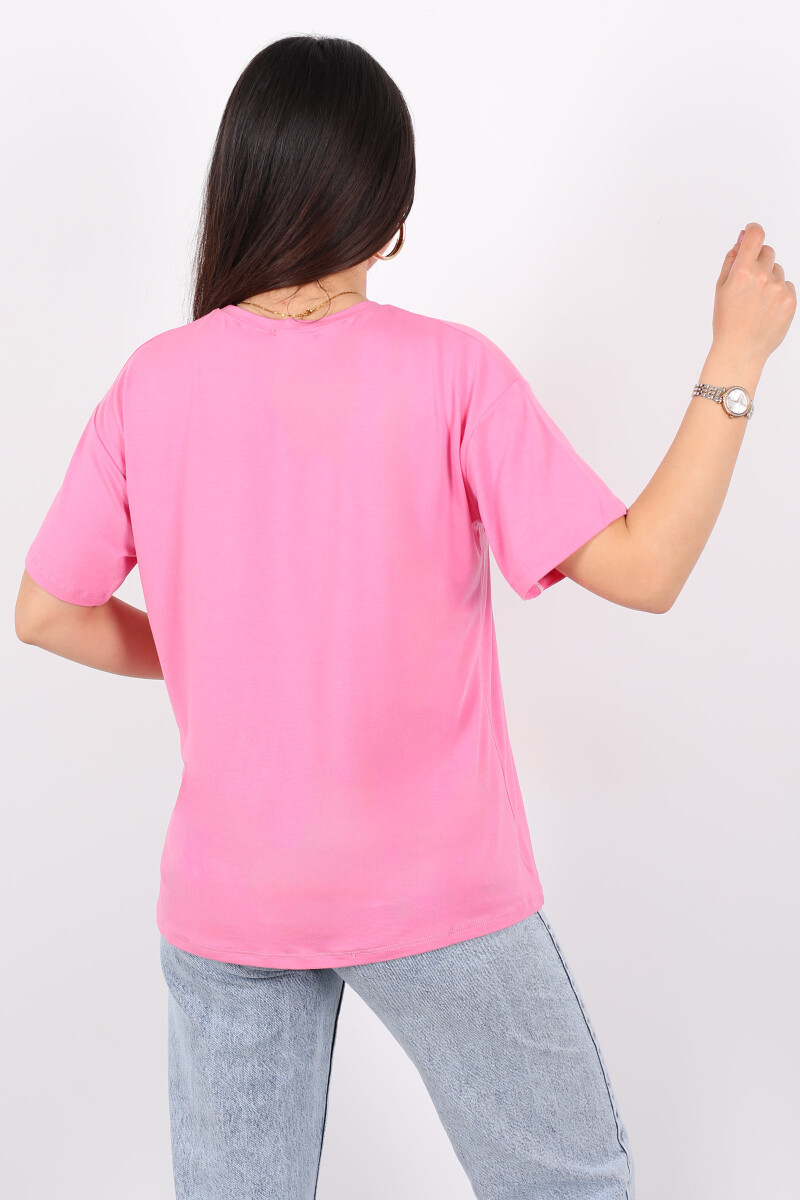 Yazı Baskılı Kısa Kol Pembe Kadın T-Shirt - 4