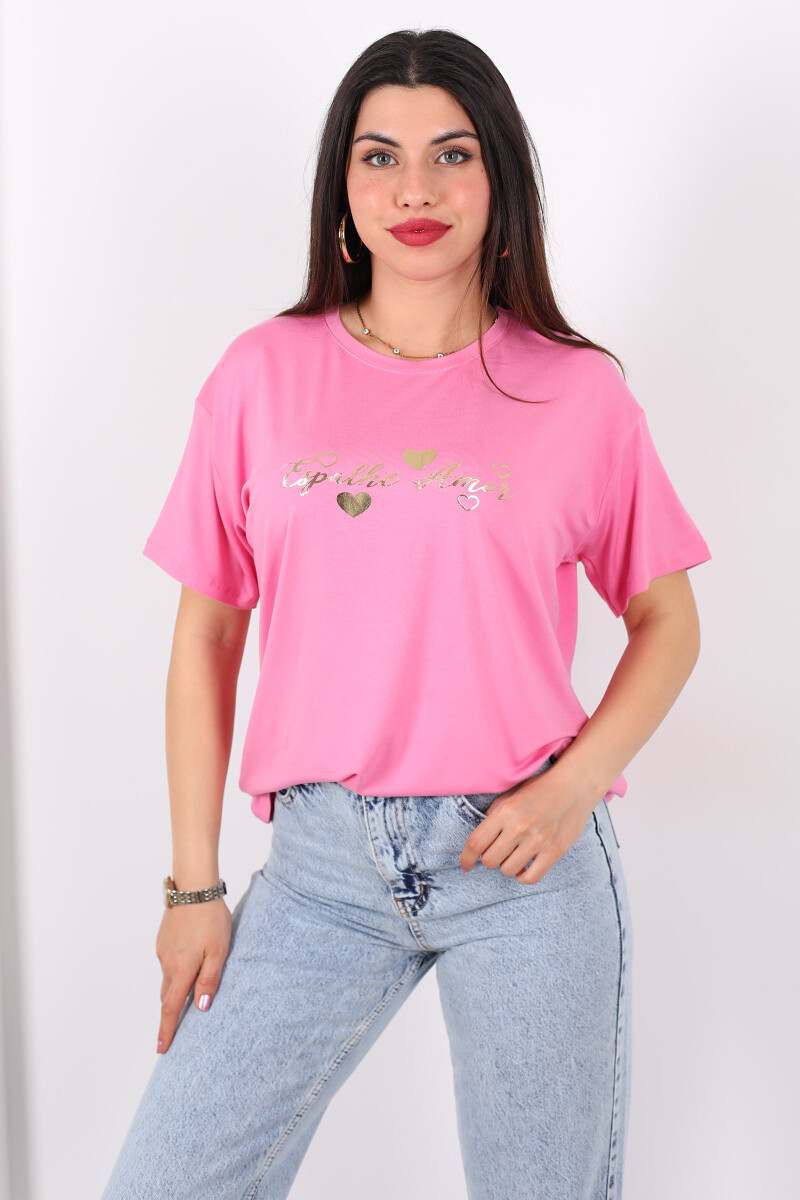 Yazı Baskılı Kısa Kol Pembe Kadın T-Shirt - 3