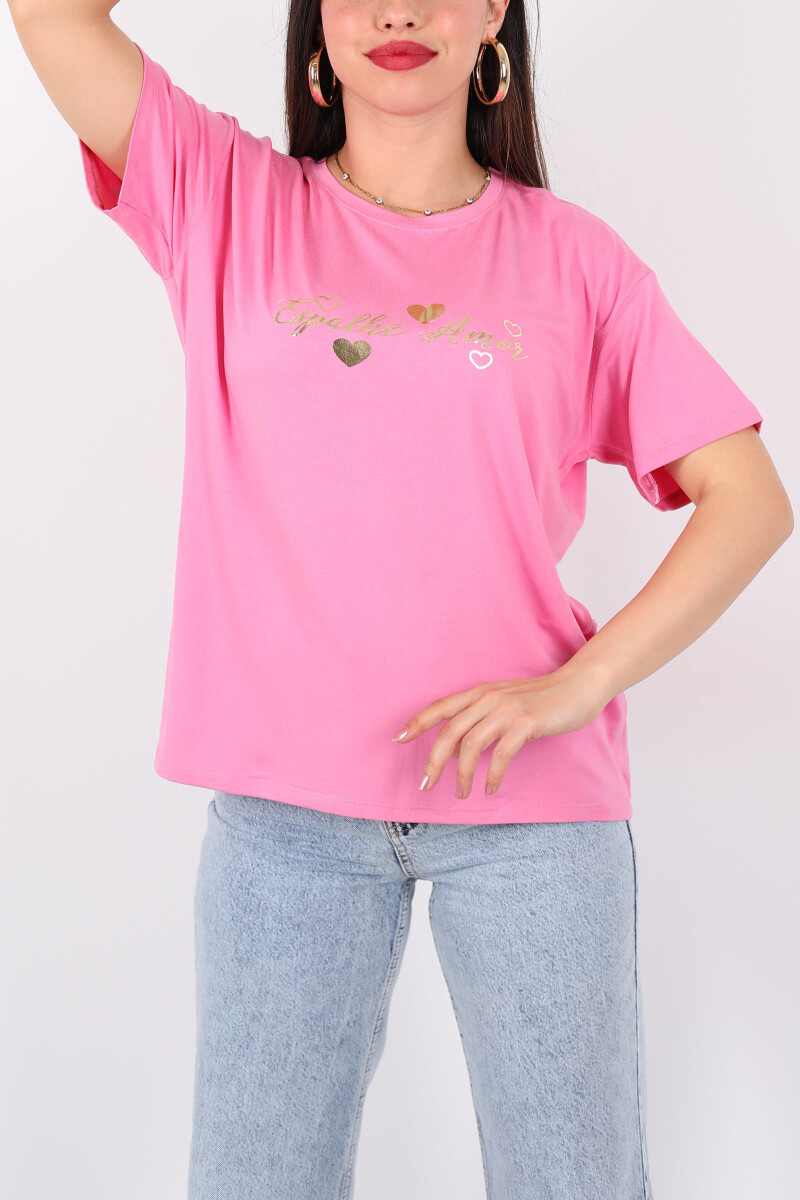 Yazı Baskılı Kısa Kol Pembe Kadın T-Shirt - 2