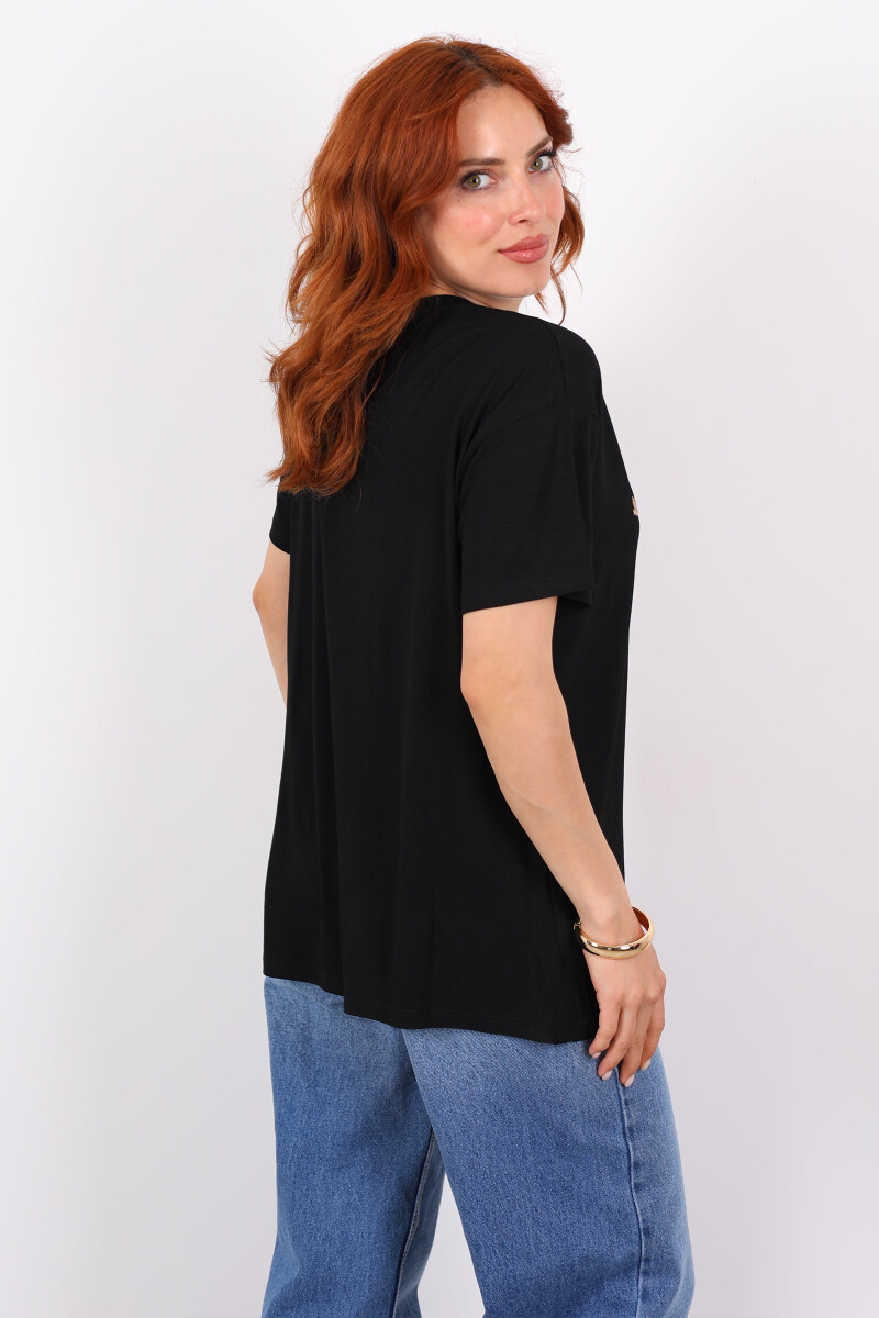Baskılı Kısa Kol Siyah Kadın T-Shirt - 2