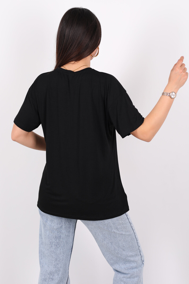 Baskılı Kısa Kol Siyah Kadın T-Shirt - 4
