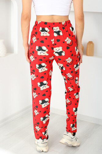 Baskılı Süet Kırmızı Kadın Pijama Altı - 5