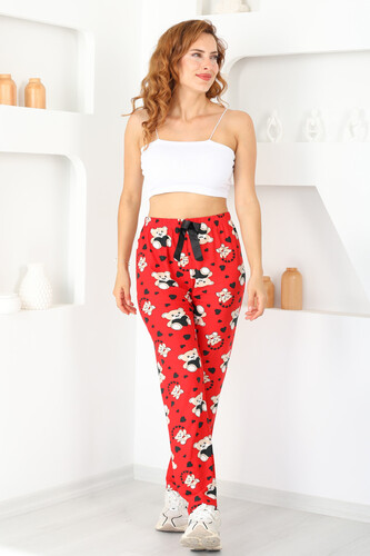 Baskılı Süet Kırmızı Kadın Pijama Altı - 3