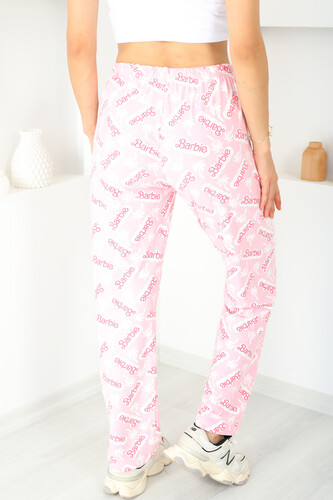 Baskılı Süet Pembe Kadın Pijama Altı - 5