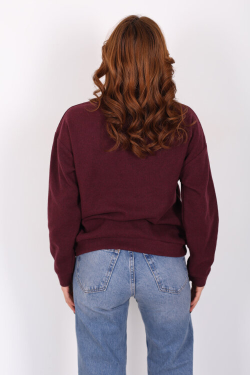 Baskılı Yakası Fularlı Bordo Kadın Selanik Sweat - 4