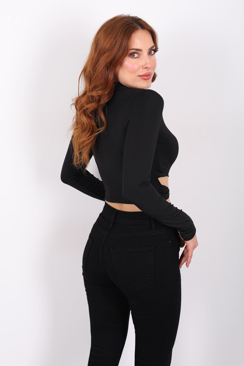 Bel Detaylı Aksesuarlı Siyah Kadın Sandy Crop - 5