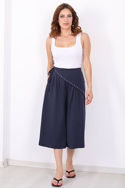 Bel Lastikli Füme Kadın Peçeli Bermuda Pantolon - 3
