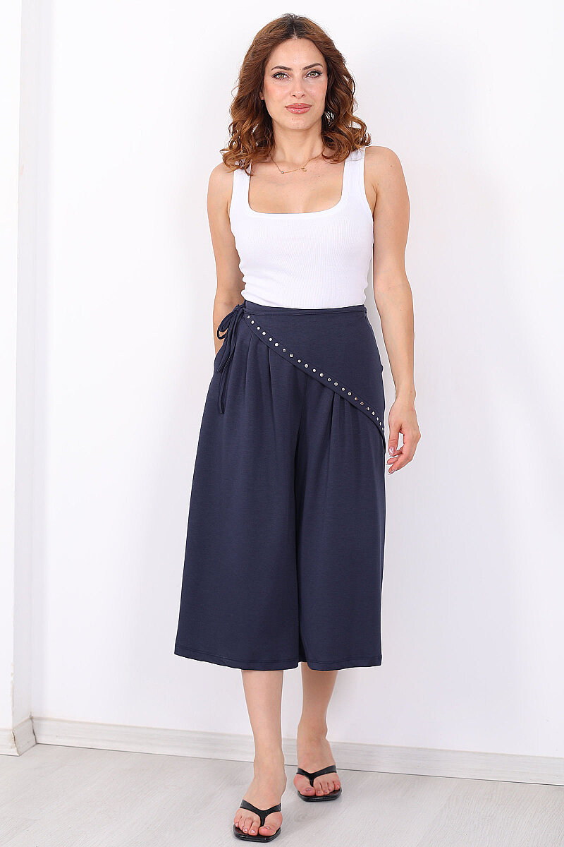 Bel Lastikli Füme Kadın Peçeli Bermuda Pantolon - 3