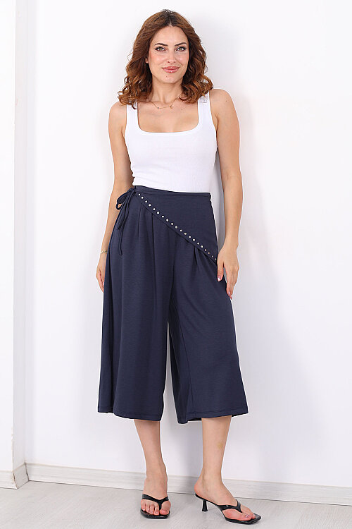 Bel Lastikli Füme Kadın Peçeli Bermuda Pantolon - 5
