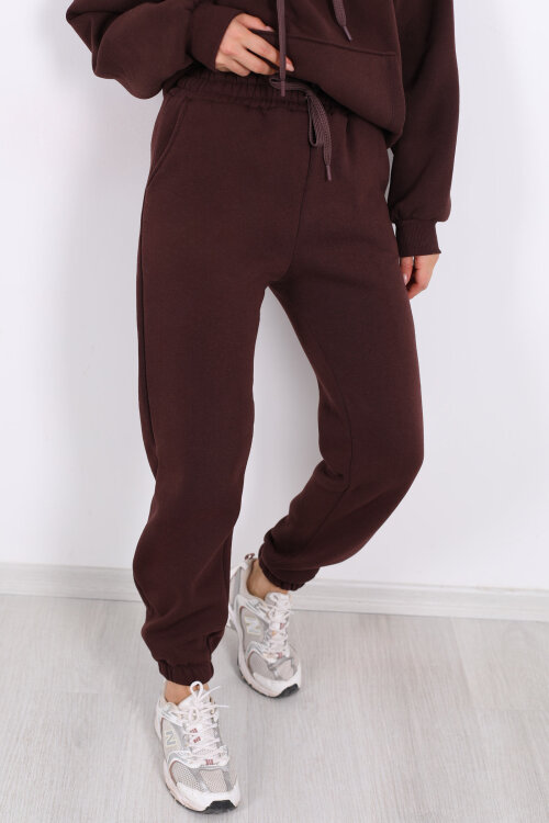 Bel Paça Lastikli Acı Kahve Kadın Üç İplik Eşofman Altı - Berox (1)